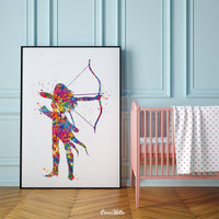 Archer Girl Watercolor Print Archery Female Woman Mom Bow and Arrow Girls Bowhunting Wall Art Fearless Girl Warrior Woman Wall Hanging-1757