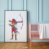 Archer Girl Watercolor Print Archery Female Woman Mom Bow and Arrow Girls Bowhunting Wall Art Fearless Girl Warrior Woman Wall Hanging-1757