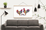 Chicken Family Watercolor Print Housewarming Gift Family Love Nursery Chicken and Chicks Hen and Baby Chicks Farm Animal Country House-1709