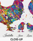 Chicken Family Personalised Watercolor Print Housewarming Gift Family Love Nursery Chicken and Chicks Hen and Baby Chicks Farm Animal-1710