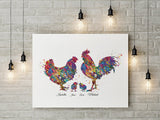 Chicken Family Personalised Watercolor Print Housewarming Gift Family Love Nursery Chicken and Chicks Hen and Baby Chicks Farm Animal-1710