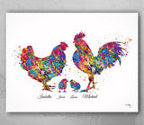 Chicken Family Personalised Watercolor Print Housewarming Gift Family Love Nursery Chicken and Chicks Hen and Baby Chicks Farm Animal-1710