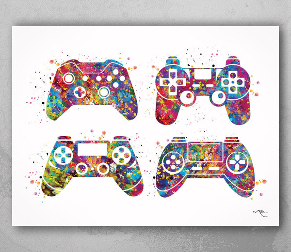 Gamers Art Watercolor Print Joystick Nursery Game Room Decor Wall Art for Kids Boys Girls Teen Game Controller Gaming Gamer Video Game-1733