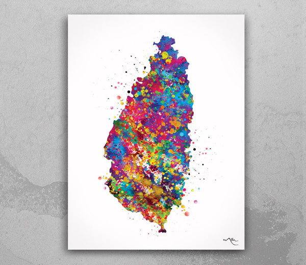 Saint Lucia Map Watercolor Print Caribbean Islands Map Wall Art Wedding Gift Honeymoon Gift Map Wall Hanging Travel Gift Home Wall Decor-987