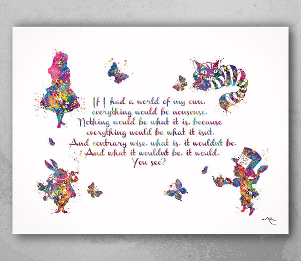 Alice Quote Watercolor Print inspirational "a world of my own" Quote Nursery Wall Art Teen Wall Decor Home Decor for Girls Wall Hanging-1762