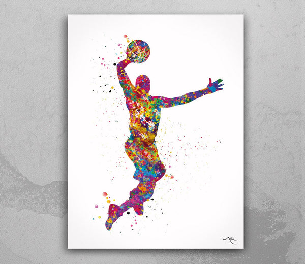 Basketball Player Man Watercolor Print Jumpman Basketball Sport Wall Art NBA Poster Wall Decor Sports Basketball Poster Wall Hanging-1752