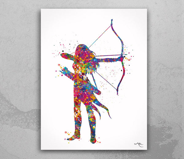 Archer Girl Watercolor Print Archery Female Woman Mom Bow and Arrow Girls Bowhunting Wall Art Fearless Girl Warrior Woman Wall Hanging-1757