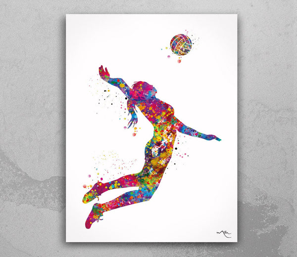 Volleyball Girl Watercolor Print Female Volleyball Woman Gift Wall Decor Volleyball Player hand ball Ladies Sports Art Sport Wall Art-1770