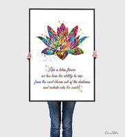 Lotus Quote Watercolor Print Nice Quote Gift Poster Yoga Studio Relaxation Housewarming Inspirational Wall Art Motivational Quote Art-1489