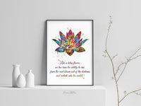 Lotus Quote Watercolor Print Nice Quote Gift Poster Yoga Studio Relaxation Housewarming Inspirational Wall Art Motivational Quote Art-1489