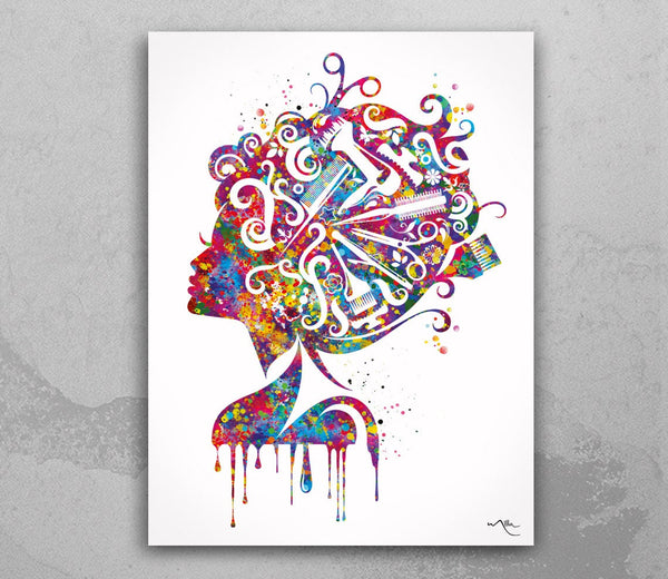 Hair Stylist Art Watercolor Print Hair Salon Art Hair Dresser Wall Art Hairdresser Gift Beauty Salon Wall Hanging Nail Art Hair Studio-1723