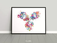 Antibody Structure Watercolor Print Antibodies Medical Art immunology Immunoglobulin immune system IgG CANVAS Doctor Office Clinic Art-1812