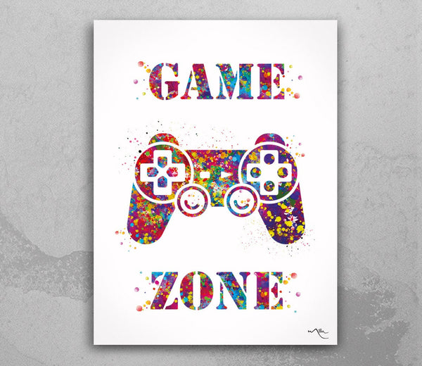 Game Zone Gamers Art Watercolor Print Joystick Game Room Decor Wall Art for Kids Boys Teens Game Controller Gaming Gamer Video Game-1816