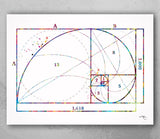 Fibonacci Spiral Watercolor Print Fibonacci Sequence Numbers Golden Spiral Geometric Art Golden Ratio Science Art Dorm Wall Mathematics-1775