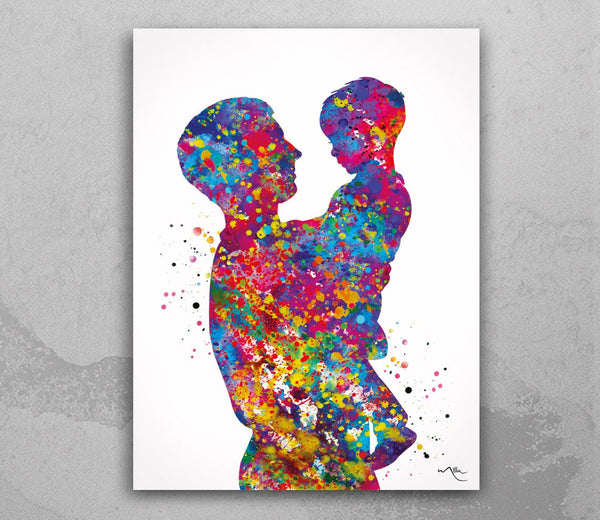 Father and Son Watercolor Print New Mom and Father Day Parents Love Gift Wall Art Family Dad and Son Gift Art Home Decor Nursery Decor-1777