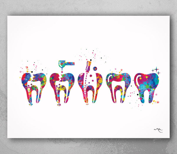 Endodontic Therapy Watercolor Print Root Canal Treatment Tooth Dental Clinic Decor Art Dentistry Office Medical Graduaiton Dentist Gift-1424