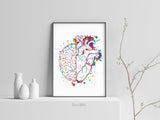 Brain and Heart Balance Watercolor Print Medical Art Science Geek Nerd Gift Neurology Wall Art Artistic Office Psychology PSI Wall Decor-325