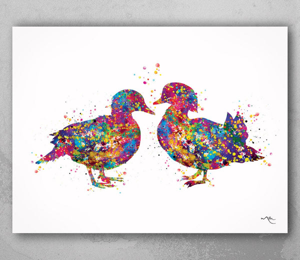 Mandarin Duck Watercolor Print Waterfowl Farm Animal Duck Couple Decor Duckling Valentines Gift Love Wedding Gift Watercolor Bird Print-960