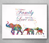 Elephant Family Watercolor Print Mother and Two Babies Kids Family Quote  Family Gift Wall Art Christmas Gift Childrens Nursery Decor-1845