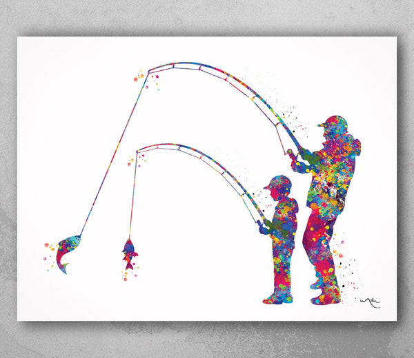 Father and Son Fishing Watercolor Print Fishing Poster Father Day Fishing Art  Gift Wall Art Dad and Son Gift Home Decor Nursery Decor-1805