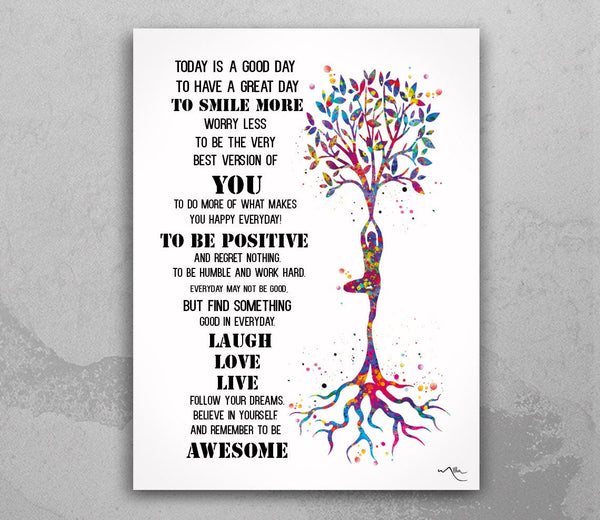 Yoga Art Today is a Good Day Motivational Quote Watercolor Print Yogi Poster Canvas Poster Yoga Woman Yoga Studio Wall Art Decor Gift-1068