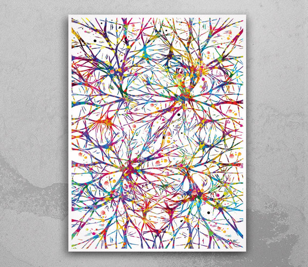 Neural Connections Watercolor Print Abstract  Medical Art Science Neurology Brain Psychiatry Therapy Art Doctor Poster Neuron Synapses-1827