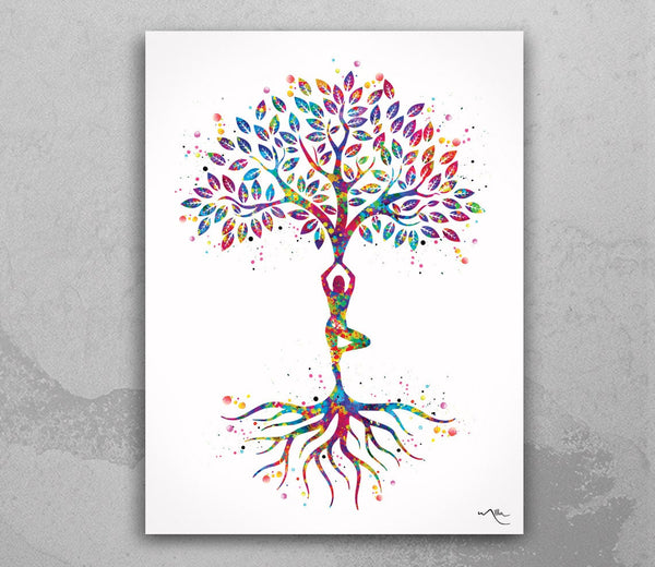 Yoga Tree Watercolor Print Relaxation Wall Art Tree of Life Wedding Gift Yoga Print Yogi Wall Decor Yoga Studio Buddha Art Home Decor-166