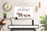 Elephants Family Watercolor Print Mom and Two Baby What a Wonderful World Quote Wedding Gift Wall Art Anniversary Wall Art Baby Shower-1856