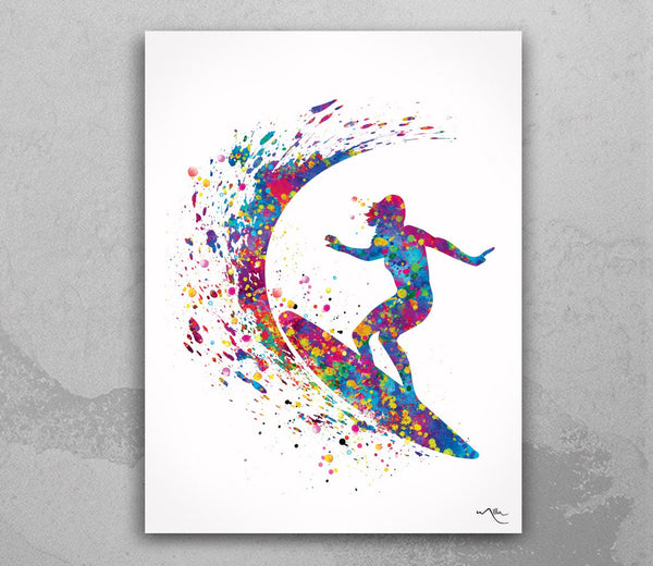 Surfer Girl Watercolor Print Female Surfer Gift Painting Art Wall Art Wall Decor Summer Ocean Decor Home Decor Nursery Sport Wall Art-1044