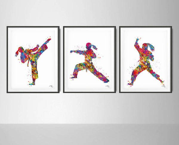Taekwondo Female Watercolor Print Set Girl Taekwondo Gift TaekwondoTae Kwon Do Wall Decor Girl Martial Woman Karate Mom Sport Wall Art-1861