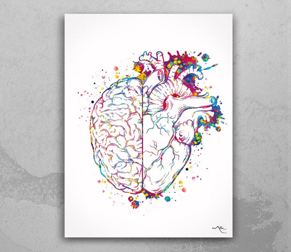 Brain and Heart Balance Watercolor Print Medical Art Science Geek Nerd Gift Neurology Wall Art Artistic Office Psychology PSI Wall Decor-325
