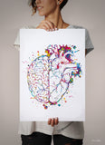 Brain and Heart Balance Watercolor Print Medical Art Science Geek Nerd Gift Neurology Wall Art Artistic Office Psychology PSI Wall Decor-325
