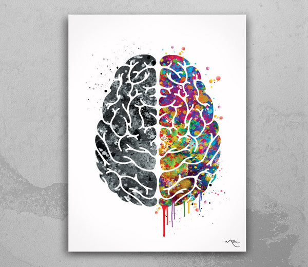 Creative Brain Watercolor Print Medical Art Science Art Geek Nerd Neurology Wall Art Artistic Brain Left Right Brain Poster Wall Decor-1118