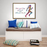 Female Runner Watercolor Print Runner Woman Girl When your legs get tired run with your heart Quote poster sport running Gift Runners-1870