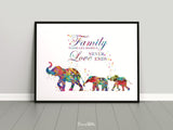 Elephant Family Watercolor Print Mother and Two Babies Kids Family Quote  Family Gift Wall Art Christmas Gift Childrens Nursery Decor-1845