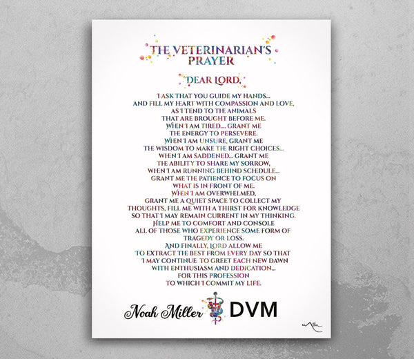 Veterinarian Prayer Watercolor Print Personalised Gift Vet Tech Print Wall Art Office Clinic Decor VET Gift DVM Graduation Veterinary-1592