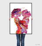 Mother and Two Daughters Watercolor Print Mother with Baby Twin Babys Mom and Childrens Mum and Kids Girl Baby Shower Nursery Decor-1878