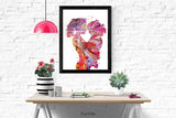 Mother and Two Daughters Watercolor Print Mother with Baby Twin Babys Mom and Childrens Mum and Kids Girl Baby Shower Nursery Decor-1878