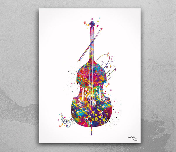 Double Bass Watercolor Print Contrabass Instrument Jazz Wall Art Music Wall Decor Home Decor Upright Bass Player Musician Wall Hanging-1883