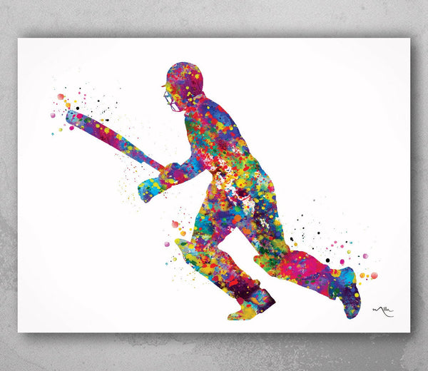 Cricket Player Man Watercolor Print Male Cricket Cricket Art Wall Art Decor Boys Cricket Player Home Decor Boys Sport Man Cave Wall Art-1893