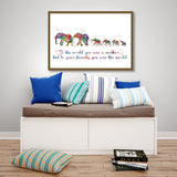 Elephant Family Mom Dad and Four Baby Watercolor Print Quote Art Wedding Gift Family Print Wall Art Home Decor Housewarming Wall Prints-1648