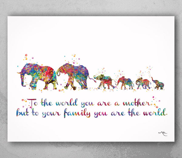 Elephant Family Mom Dad and Four Baby Watercolor Print Quote Art Wedding Gift Family Print Wall Art Home Decor Housewarming Wall Prints-1648