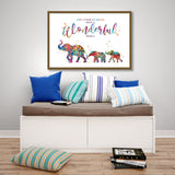 Elephants Family Watercolor Print Mom and Two Baby What a Wonderful World Quote Wedding Gift Wall Art Anniversary Wall Art Baby Shower-1856