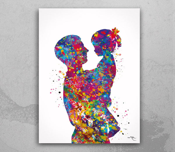 Father and Daughter Watercolor Print Dad and Daughter Father Day Daddy and Daughter Gift Wall Art For Dad Gift Home Decor Nursery Decor-1896