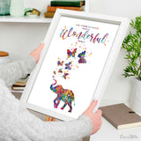 Elephant and Butterfly Inspirational Quote Watercolor Print Housewarming Gift Wall Art Motivational Quote Art Home Decor Wall Hanging-1902