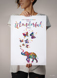 Elephant and Butterfly Inspirational Quote Watercolor Print Housewarming Gift Wall Art Motivational Quote Art Home Decor Wall Hanging-1902