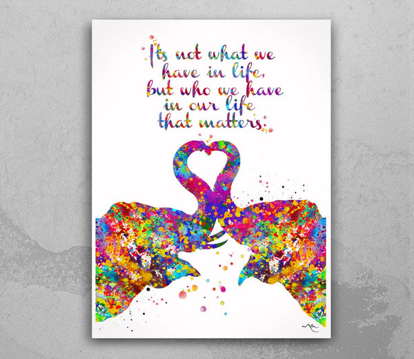 Elephant Love Quote Watercolor Print Kiss Love Couple Wedding Housewarming Gift Wall Art Wall Decor Art Anniversary Gift Wall Hanging-1872