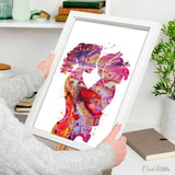 Mother and Two Daughters Watercolor Print Mother with Baby Twin Babys Mom and Childrens Mum and Kids Girl Baby Shower Nursery Decor-1878