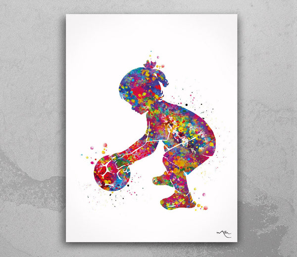 Soccer Girl Decor Watercolor Print Female Soccer Gift Soccer Art Wall Decor Woman Soccer Player Art Run with your heart Girl Wall Art-1919