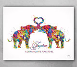 Elephant Together Quote Watercolor Print Wedding Gift Anniversary Gift Couple Print Valentines Day Housewarming Gift Family Wall Art-1447